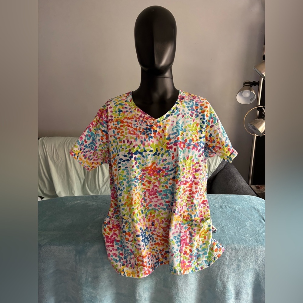 Colorful Patterned Women’s Scrub Top - Picture 1 of 1